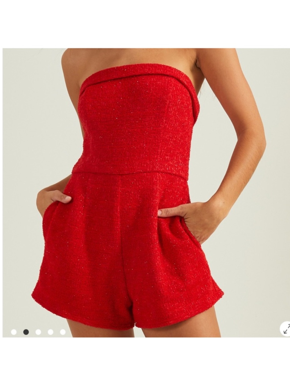 Strapless Red Tweed Romper